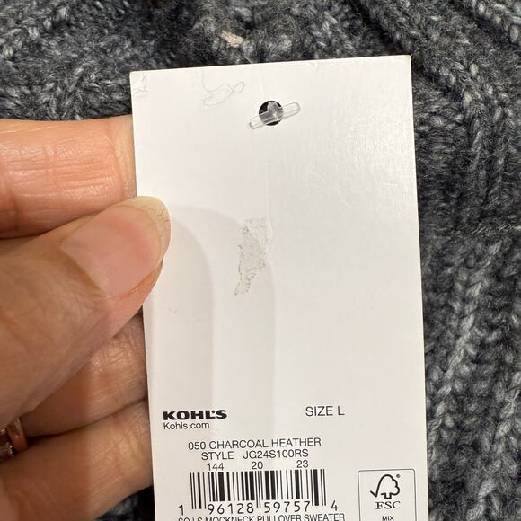 So Charcoal Heather Mock Neck Pullover Sweater Sz L NWT - Picture 8 of 13